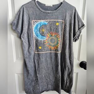 Caution To The Wind Celestial Graphic Long T-Shirt Sun Moon Stars Boho Top